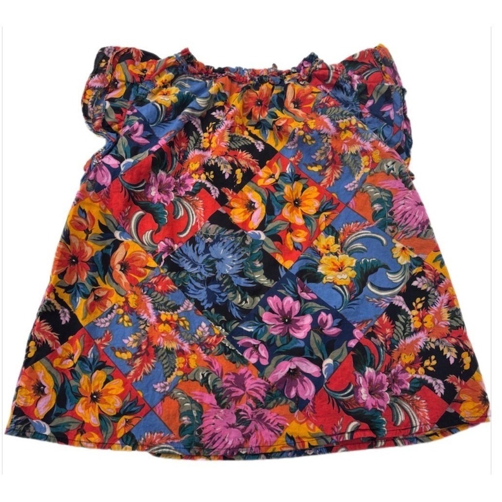 Chelsea & Theodore Blouse Women Large Multicolor Floral Patchwork Flutter Sleeve - Picture 5 of 9